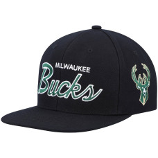 Milwaukee Bucks Mitchell & Ness Hardwood Classics Script 2.0 Snapback Hat - Black
