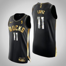 Bucks Brook Lopez Men's 2021 NBA Finals Champions Authentic Jersey Golden Edition Black
