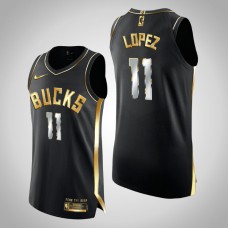 Men Milwaukee Bucks Brook Lopez #11 Golden Edition Authentic Limited Black Jersey