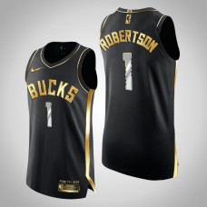 Men Milwaukee Bucks Oscar Robertson #1 Golden Edition Authentic Limited Black Jersey