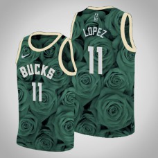 Men's Milwaukee Bucks Brook Lopez #11 Green Rose National Flower Jersey  - Nike