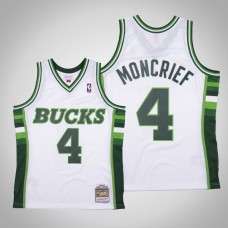 Men's Bucks Sidney Moncrief #4 White 1988-89 Hardwood Classics Authentic Jersey