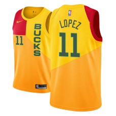 Men NBA 2018-19 Brook Lopez Milwaukee Bucks #11 City Edition Yellow Jersey
