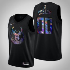 Men Milwaukee Bucks Custom #00 Black Iridescent Holographic Limited Edition Jersey