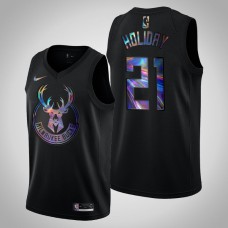 Men Milwaukee Bucks Jrue Holiday #21 Black Iridescent Holographic Limited Edition Jersey