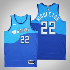 2020-21 Milwaukee Bucks Khris Middleton #22 Blue Authentic City Edition New Uniform Jersey