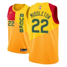 Youth NBA 2018-19 Khris Middleton Milwaukee Bucks #22 City Edition Yellow Jersey